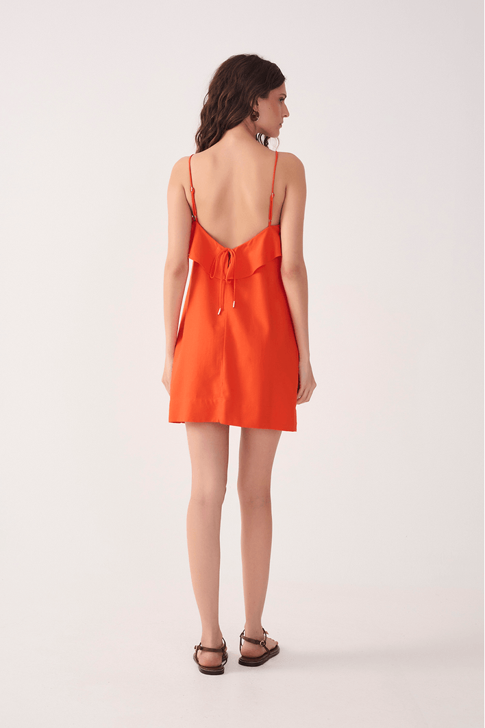 Vestido Curto Linho Babado Costas