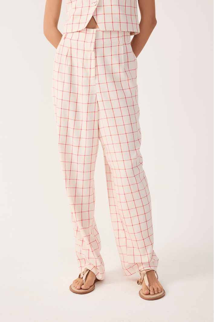 Calça Cenoura Linho Xadrez