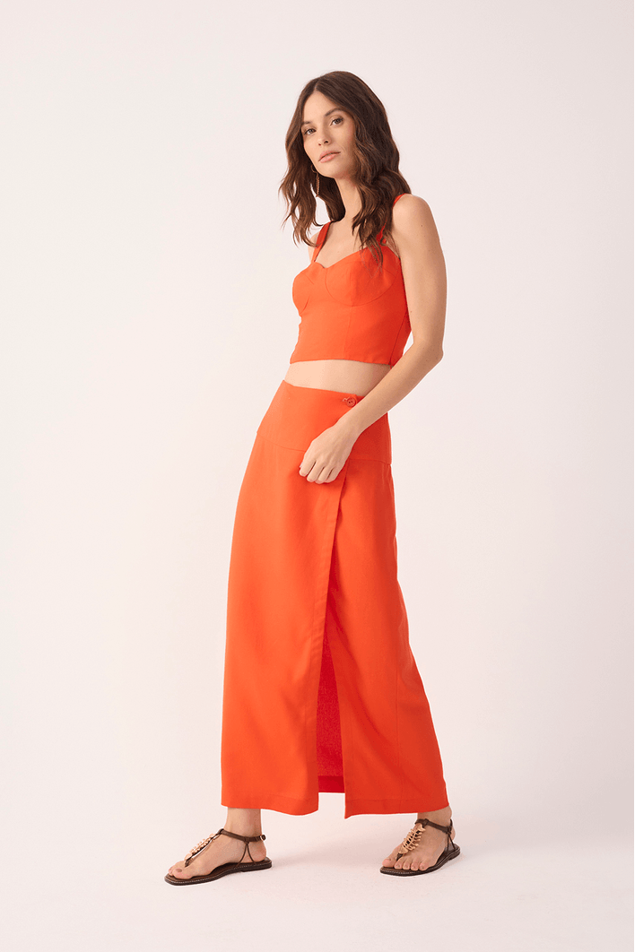 Saia Midi Linho Botões