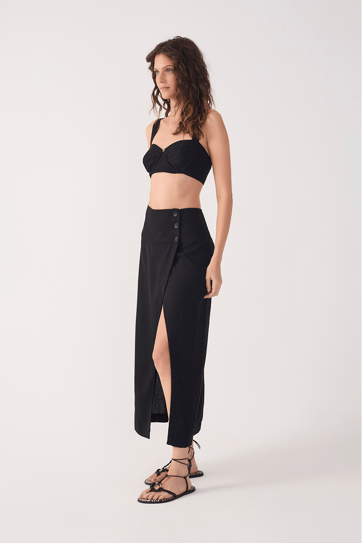 Saia Midi Linho Botões