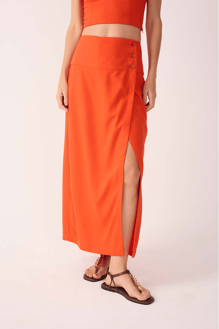 Saia Midi Linho Botões