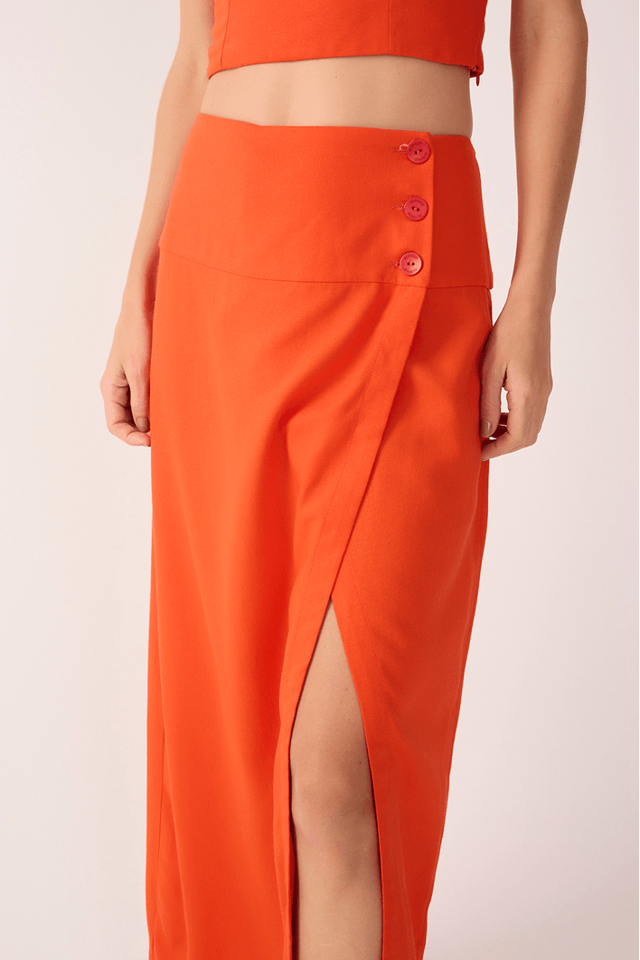 Saia Midi Linho Botões