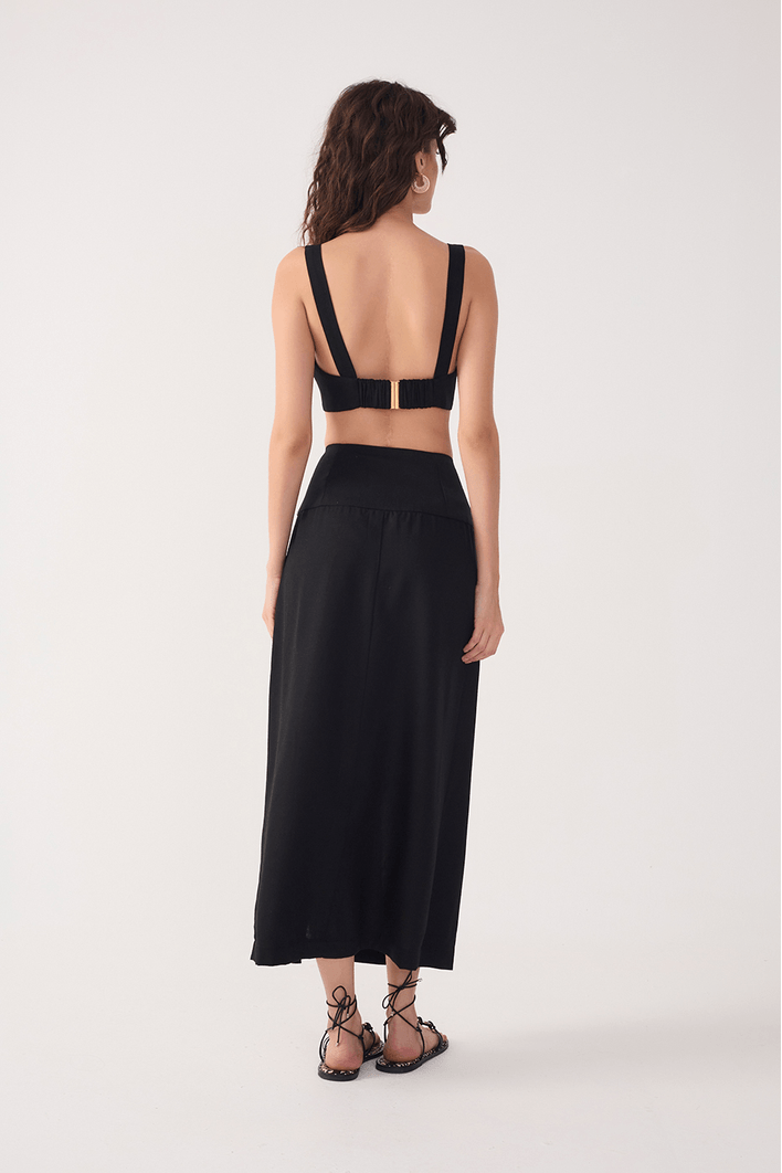 Saia Midi Linho Botões