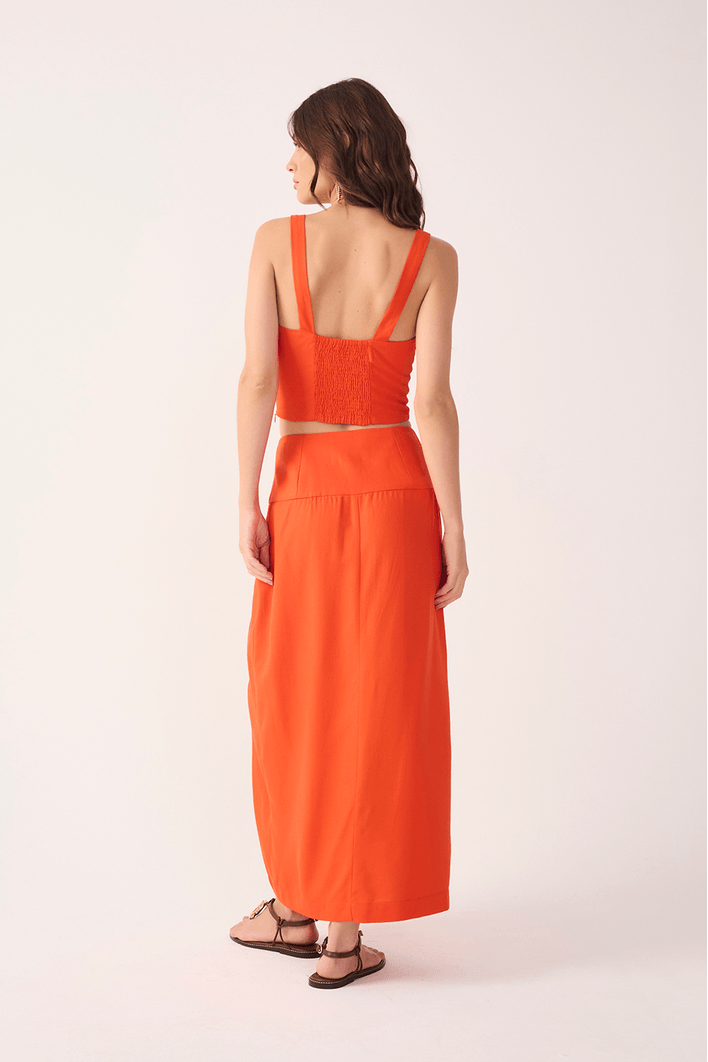 Saia Midi Linho Botões