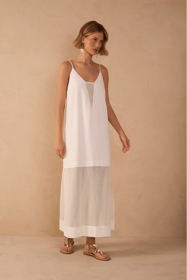 Vestido Cropped Linho Com Tela