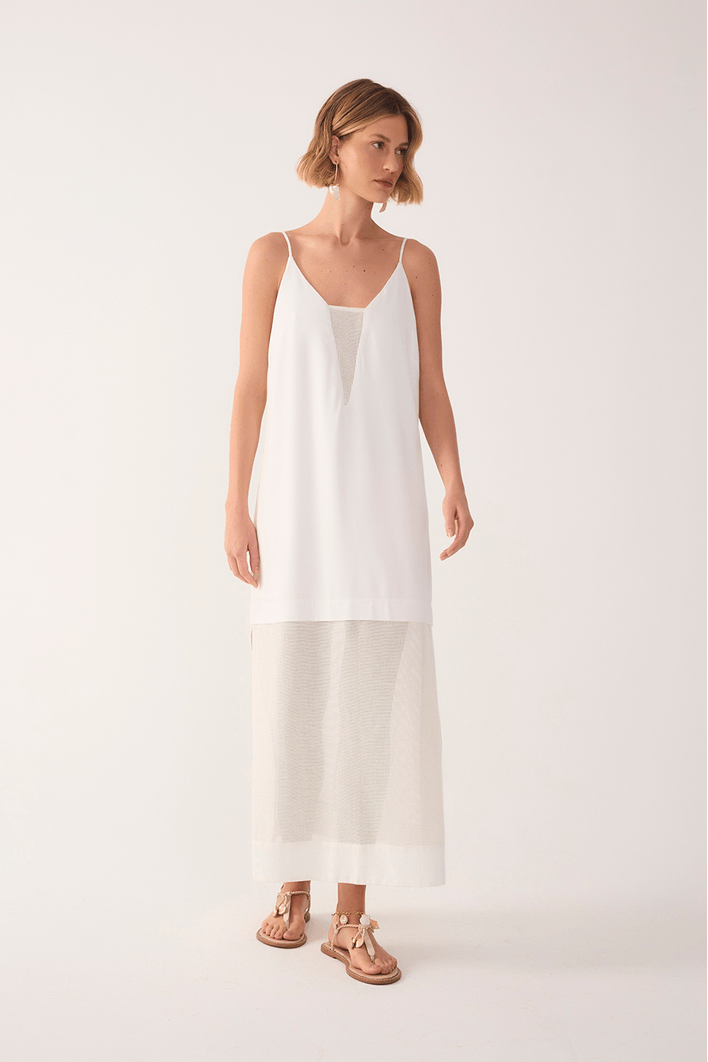 Vestido Cropped Linho Com Tela