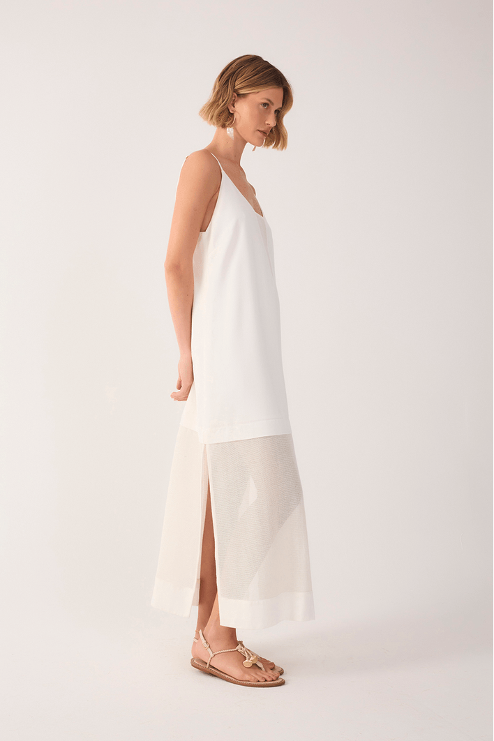 Vestido Cropped Linho Com Tela