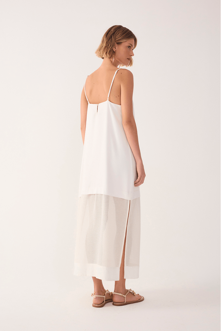 Vestido Cropped Linho Com Tela