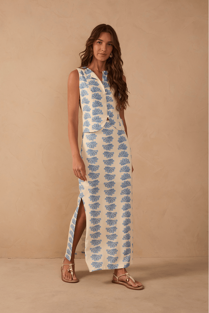 Saia Cropped Linho Estampa Aquário