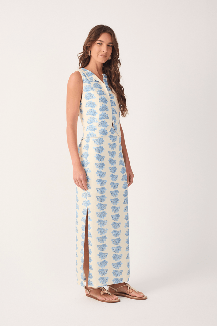 Saia Cropped Linho Estampa Aquário