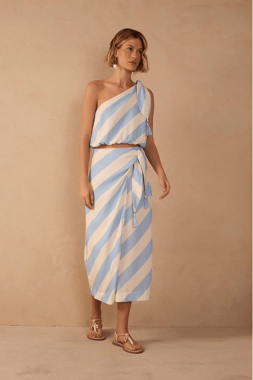 Saia Midi Linho Estampa Caminho do Mar