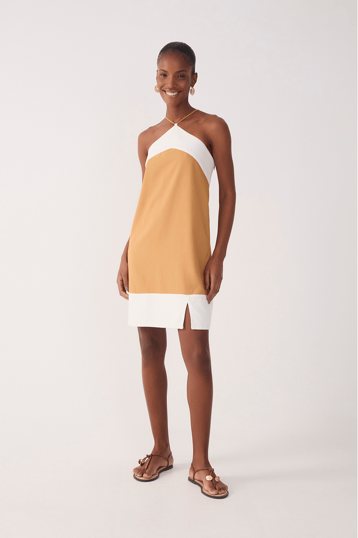 Vestido Curto Linho Bicolor
