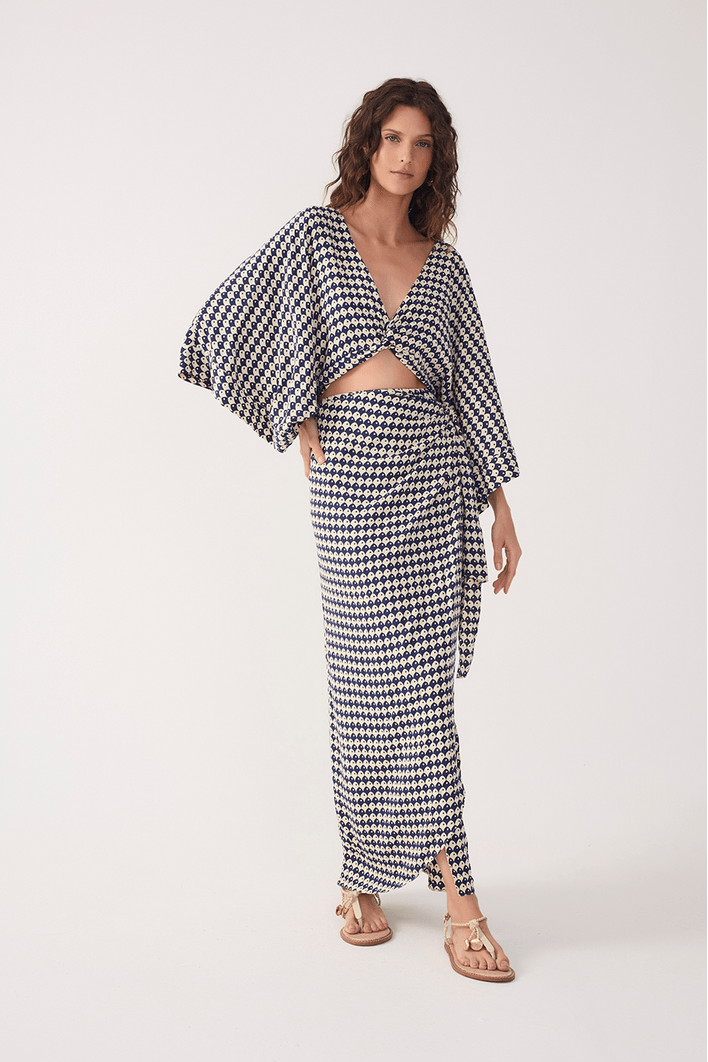Vestido Cropped Estampa Escama Azul