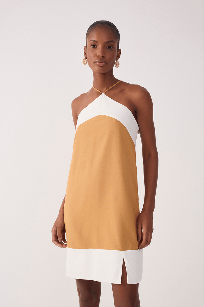 Vestido Curto Linho Bicolor