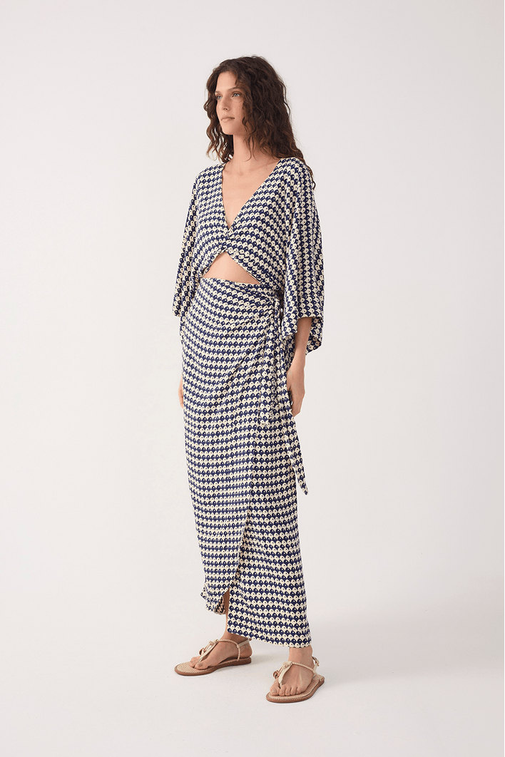 Vestido Cropped Estampa Escama Azul