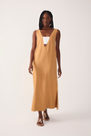 Vestido Cropped Linho Fenda Lateral