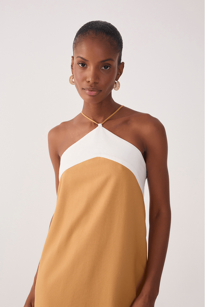 Vestido Curto Linho Bicolor