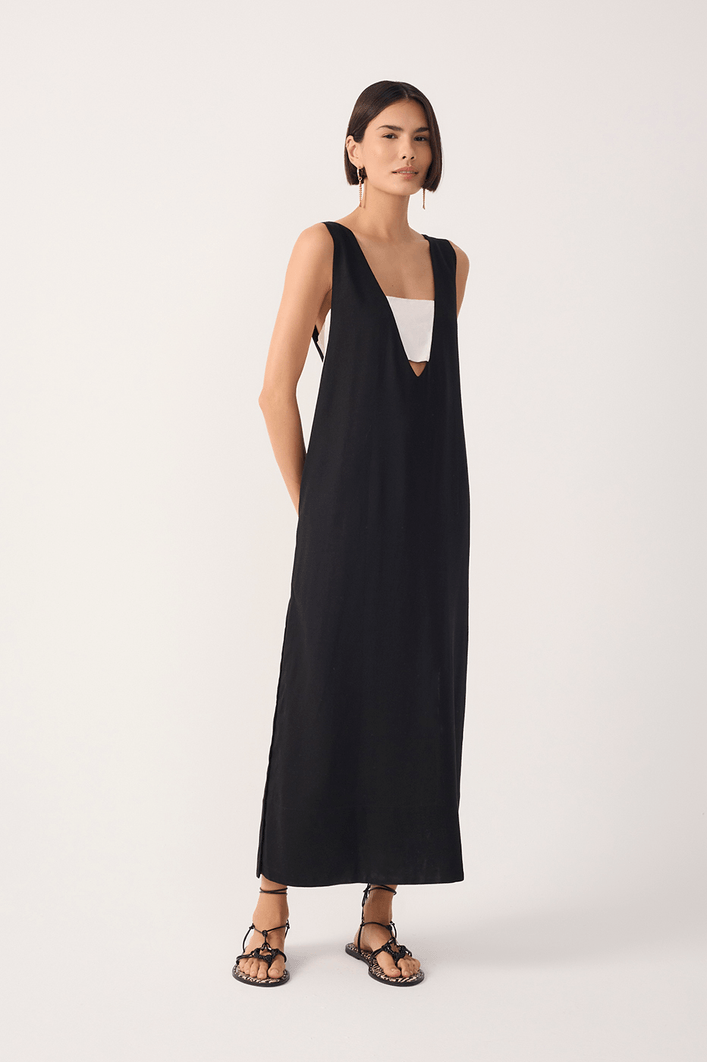 Vestido Cropped Linho Fenda Lateral