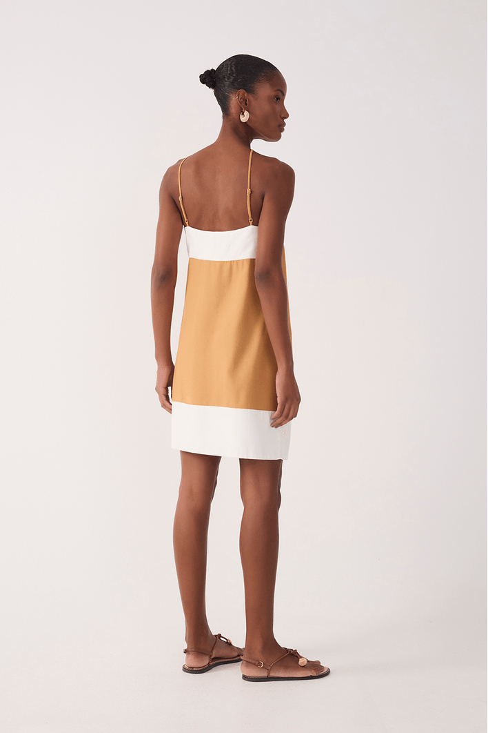 Vestido Curto Linho Bicolor