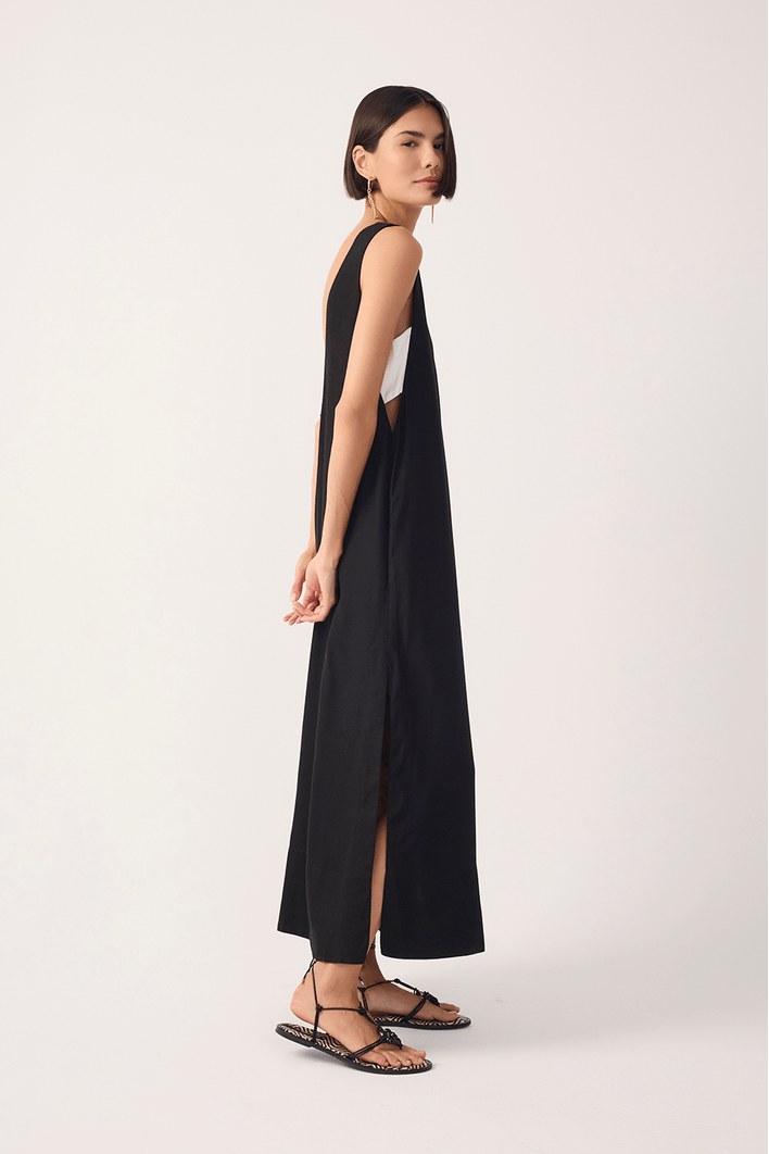 Vestido Cropped Linho Fenda Lateral