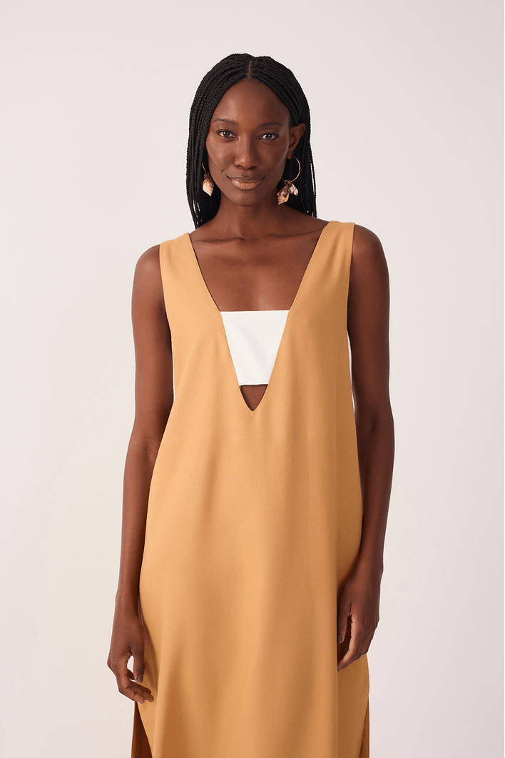Vestido Cropped Linho Fenda Lateral