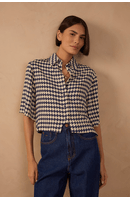 Camisa Cropped Estampa Escama Azul