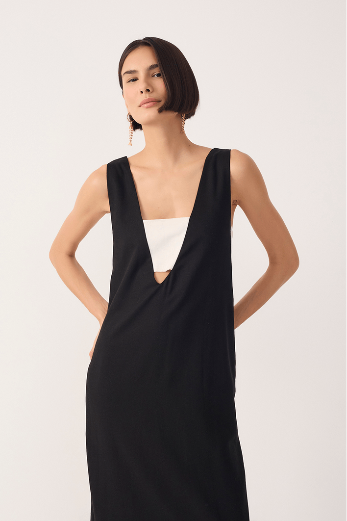 Vestido Cropped Linho Fenda Lateral