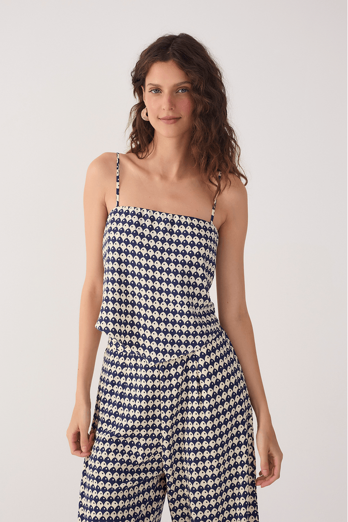 Blusa Lenço Estampa Escama Azul