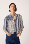 Camisa Cropped Estampa Escama Azul