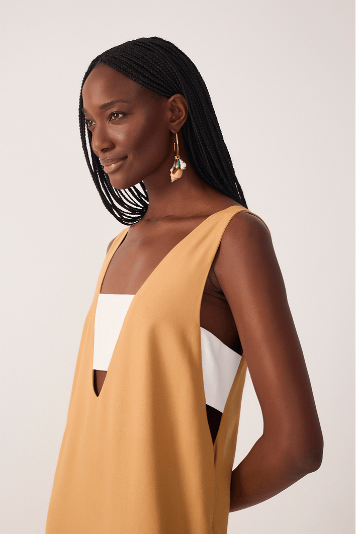 Vestido Cropped Linho Fenda Lateral