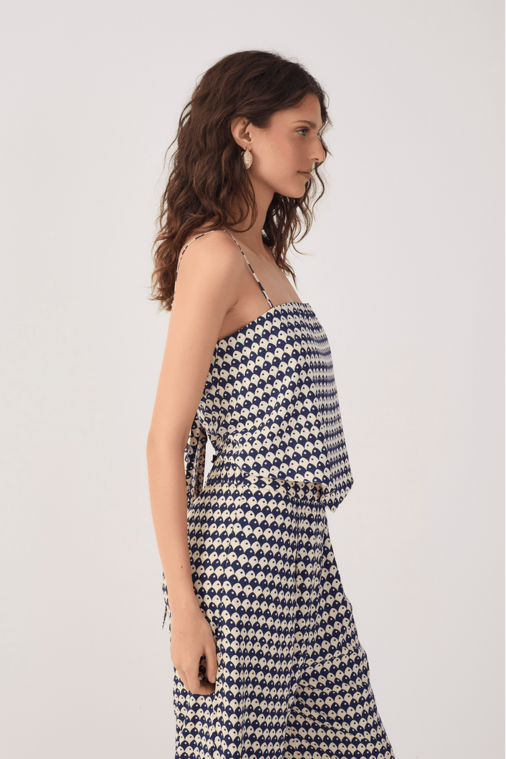 Blusa Lenço Estampa Escama Azul