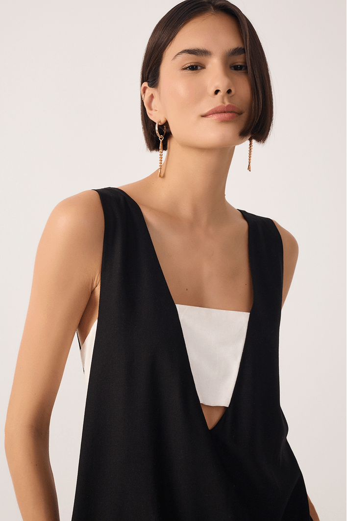 Vestido Cropped Linho Fenda Lateral
