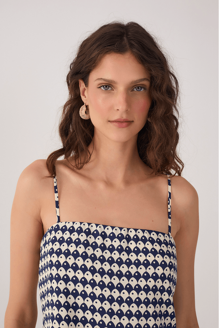 Blusa Lenço Estampa Escama Azul