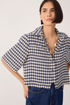 Camisa Cropped Estampa Escama Azul