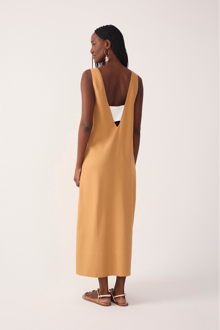 Vestido Cropped Linho Fenda Lateral