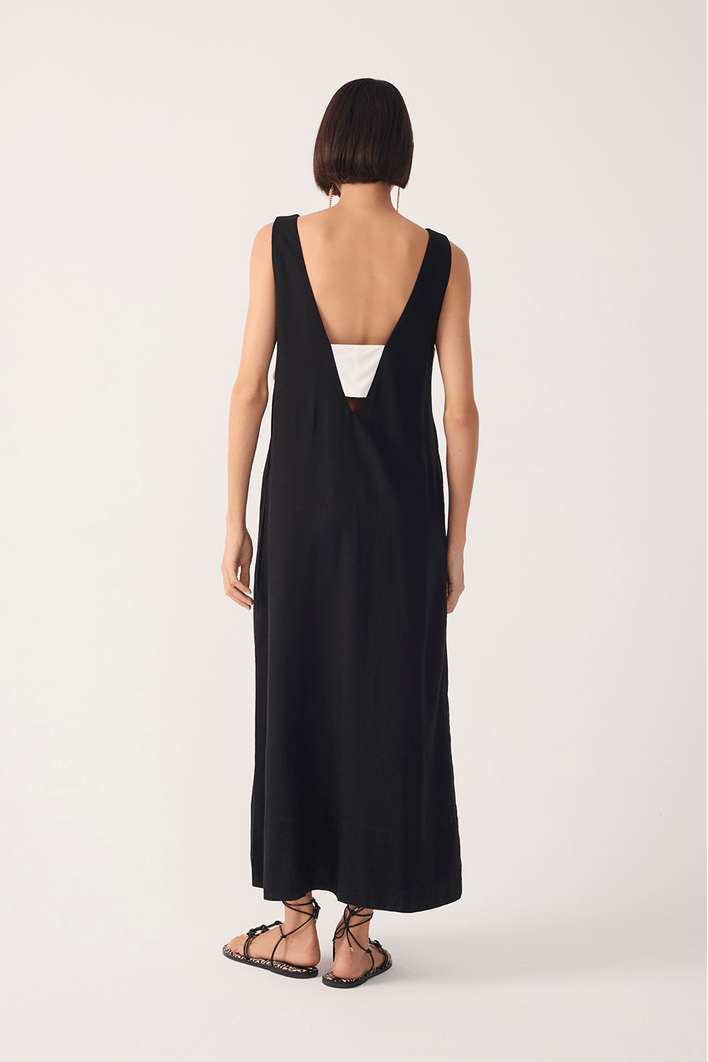 Vestido Cropped Linho Fenda Lateral