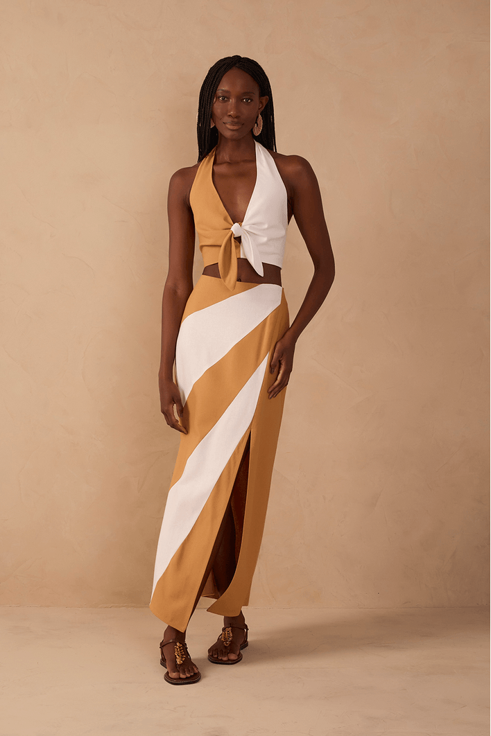 Saia Midi Linho Bicolor