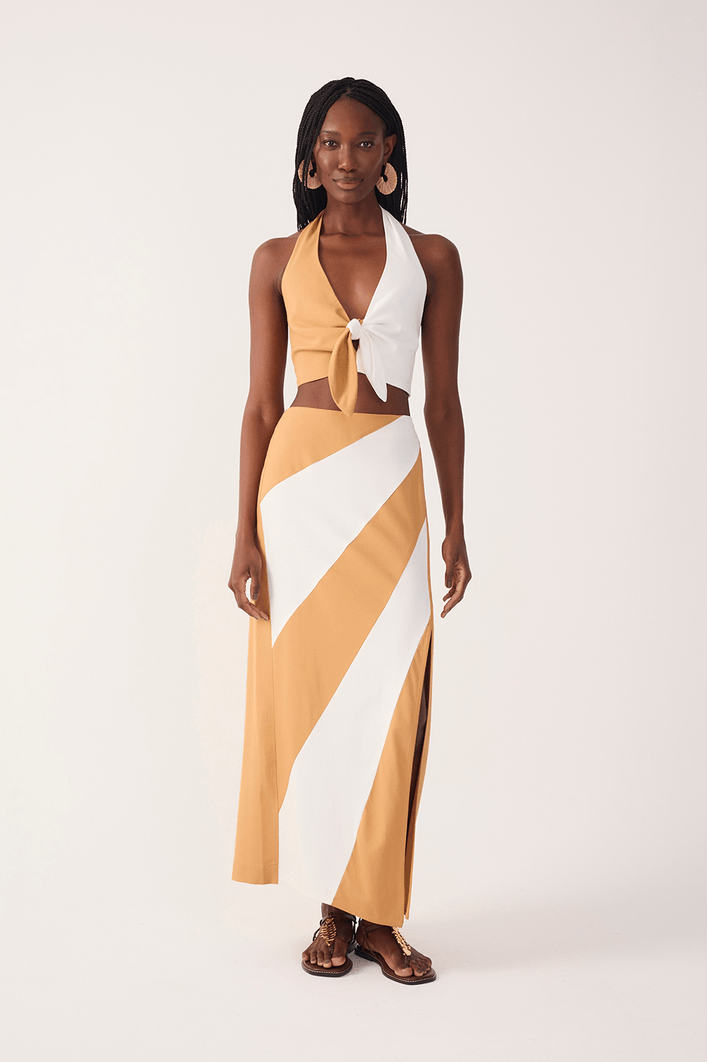 Saia Midi Linho Bicolor