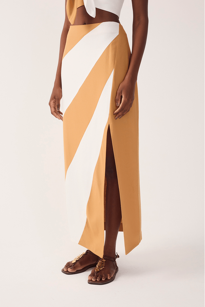 Saia Midi Linho Bicolor