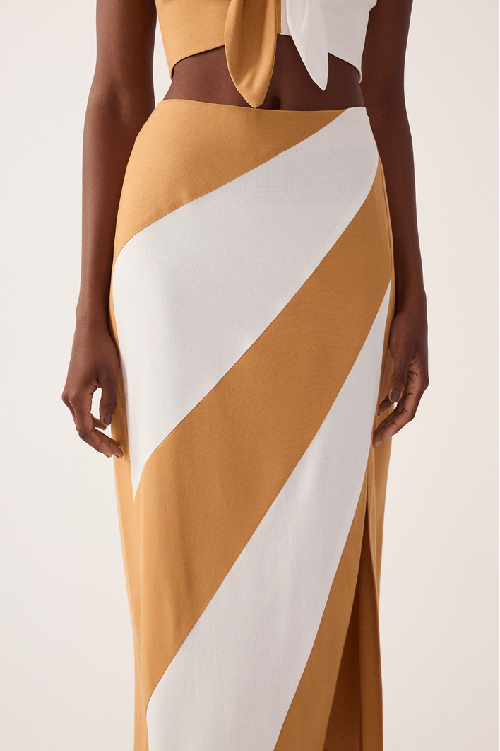 Saia Midi Linho Bicolor