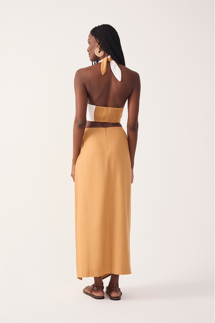 Saia Midi Linho Bicolor