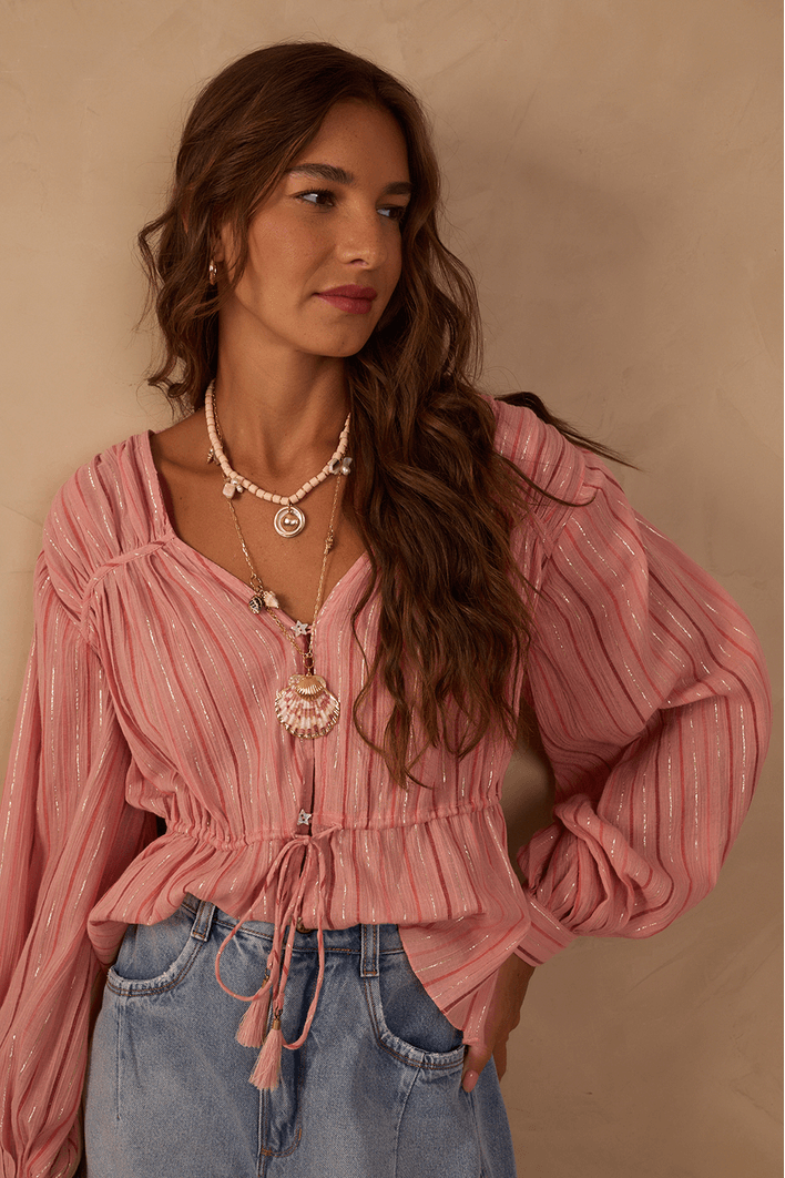 Blusa Voil Lurex Amarração Frente