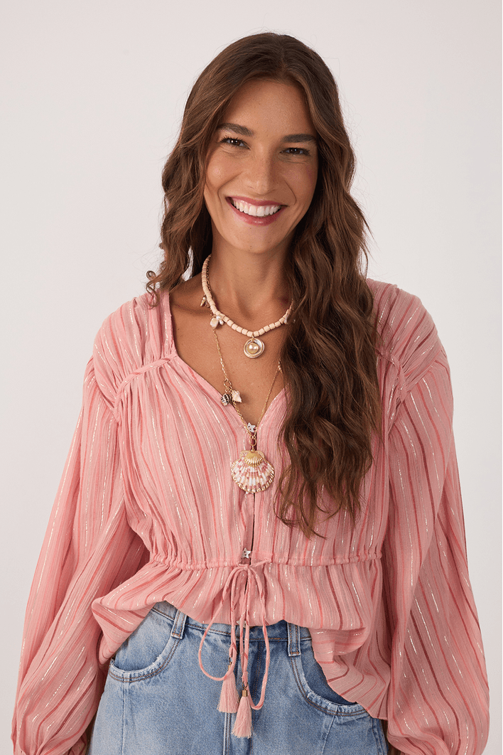 Blusa Voil Lurex Amarração Frente