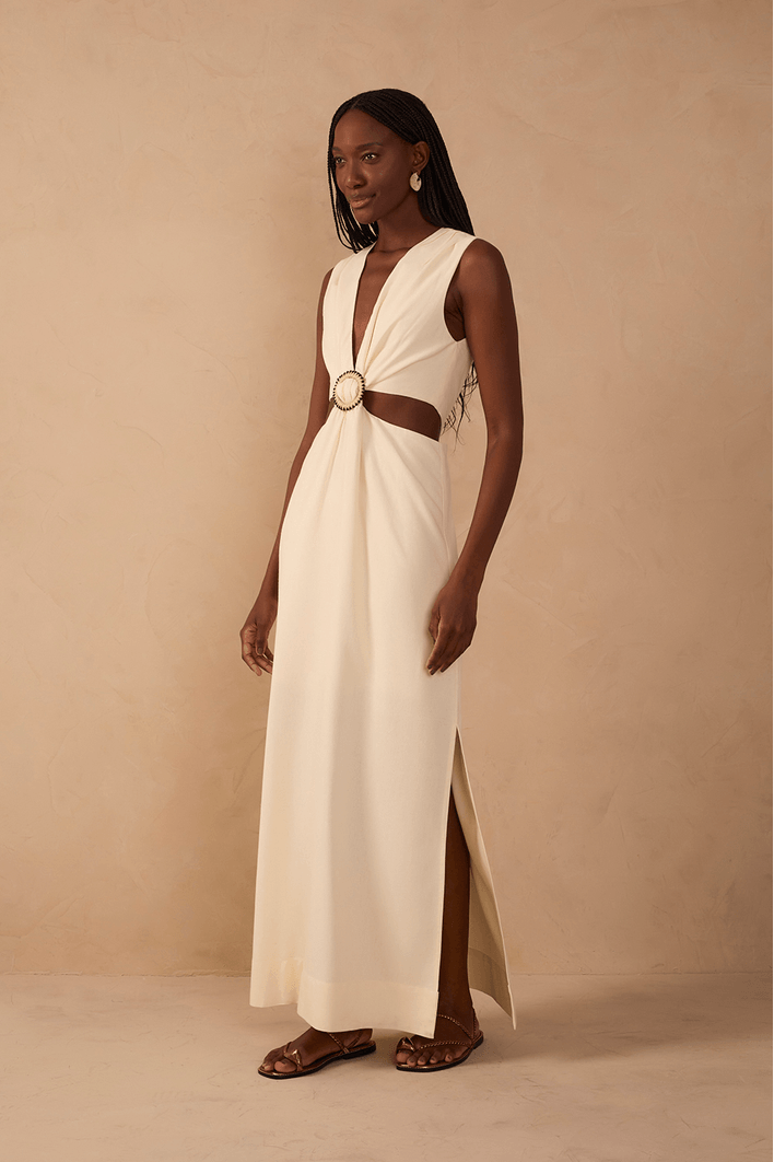 Vestido Cropped Linho Argola Miçanga