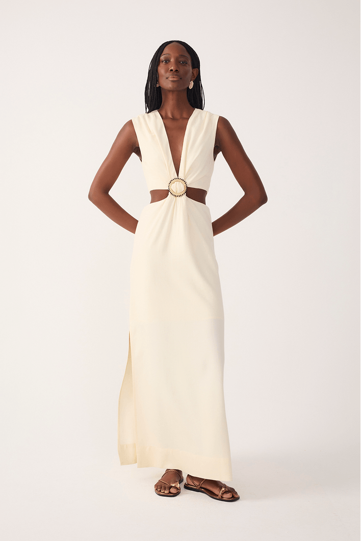 Vestido Cropped Linho Argola Miçanga