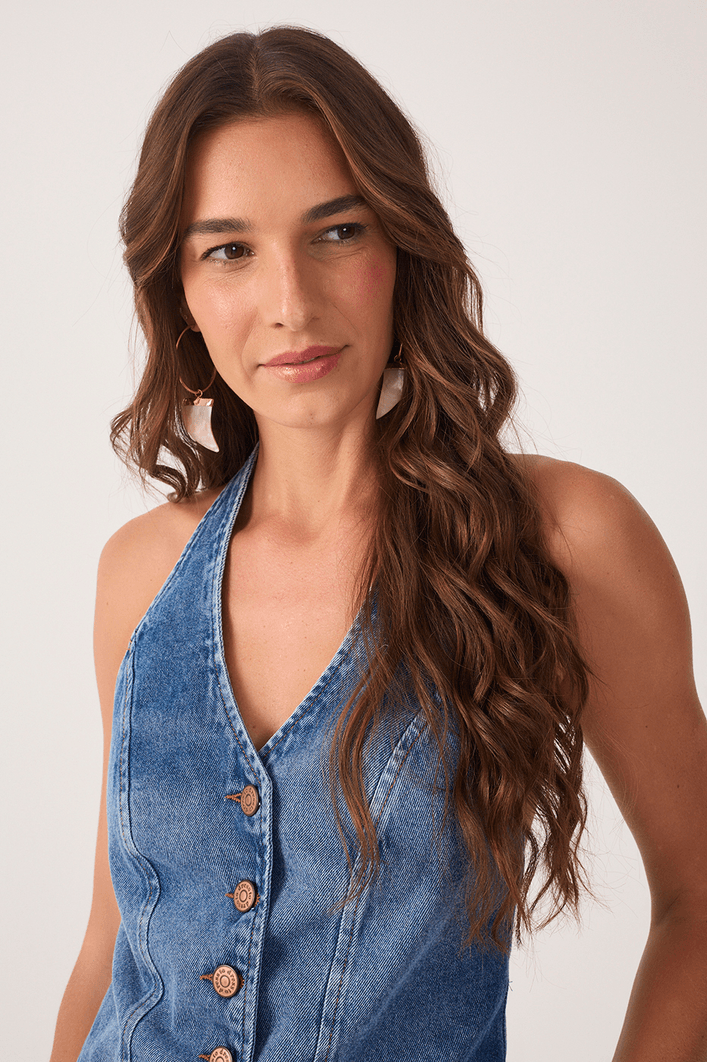 Blusa Colete Jeans Frente Unica