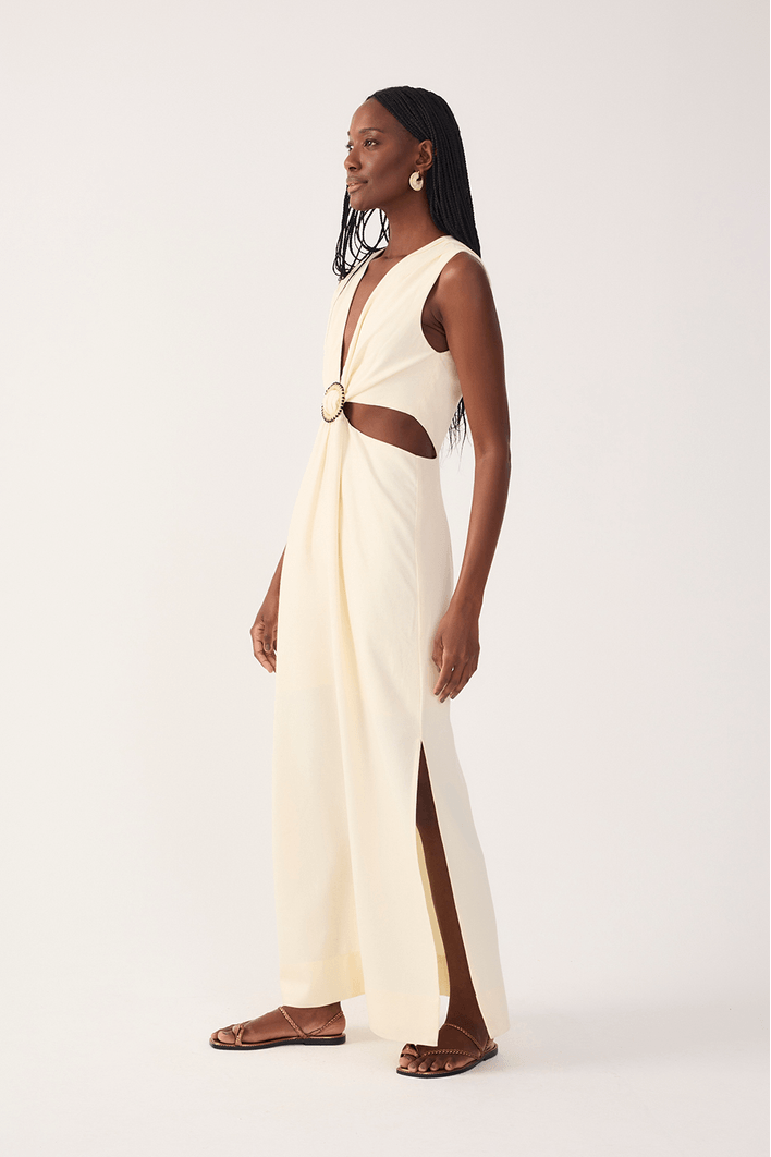 Vestido Cropped Linho Argola Miçanga