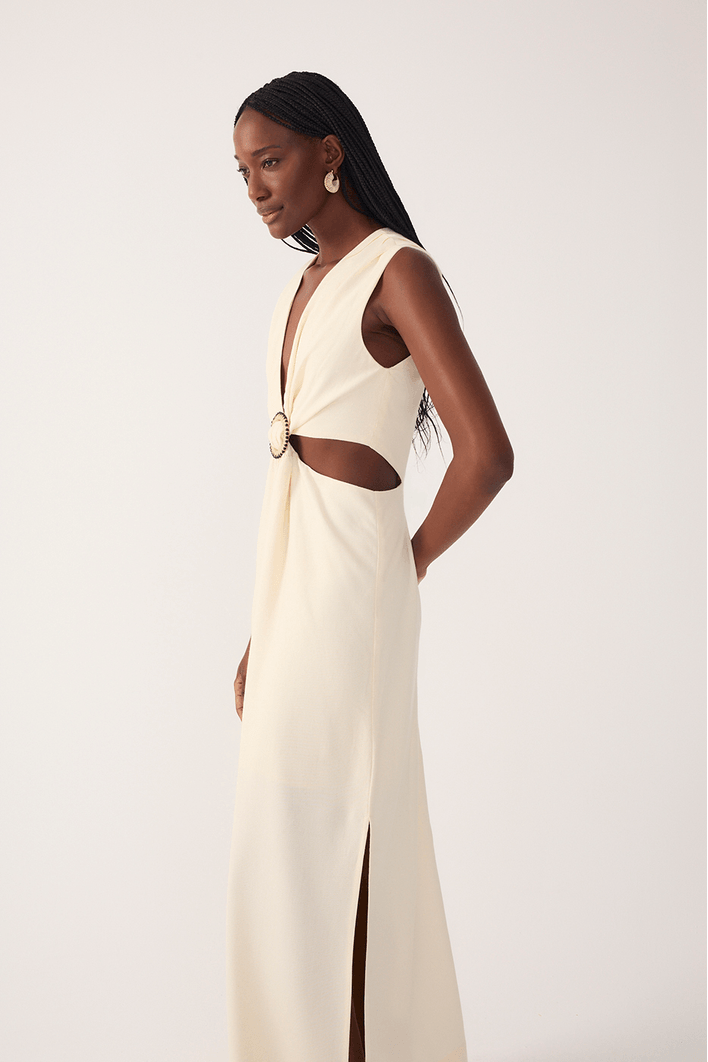 Vestido Cropped Linho Argola Miçanga