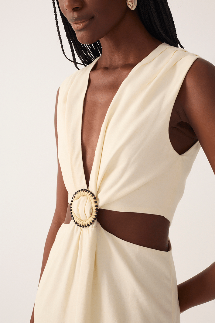 Vestido Cropped Linho Argola Miçanga