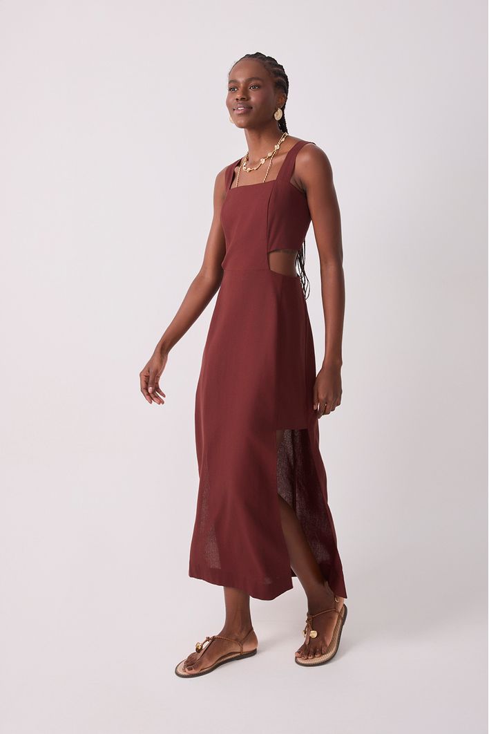 Vestido Cropped Linho Lateral